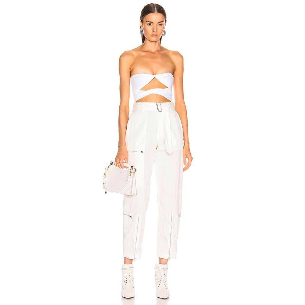 HELMUT LANG Womens Pants Size 10 White Tapered Crop Belted Zippers FLIGHT $540